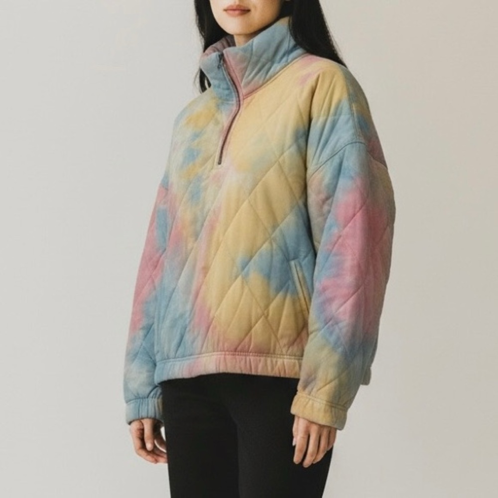 entro Pastel Tie-Dye Quilted Jacket in Blue, Pink & Yellow